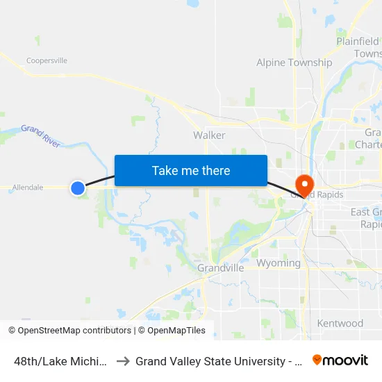 48th/Lake Michigan (Sb) to Grand Valley State University - Pew Campus map