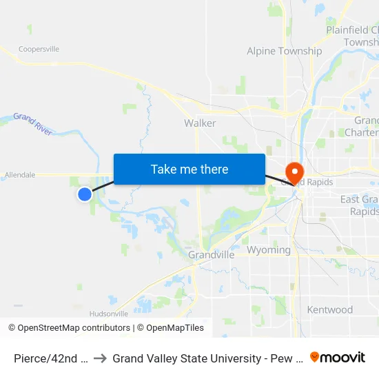 Pierce/42nd (Eb) to Grand Valley State University - Pew Campus map