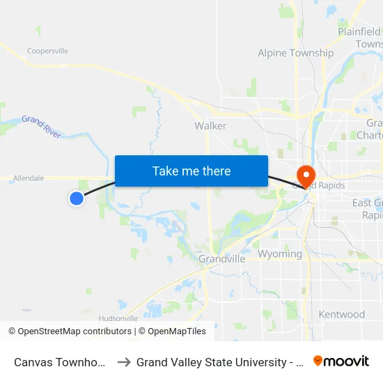 Canvas Townhomes (Eb) to Grand Valley State University - Pew Campus map