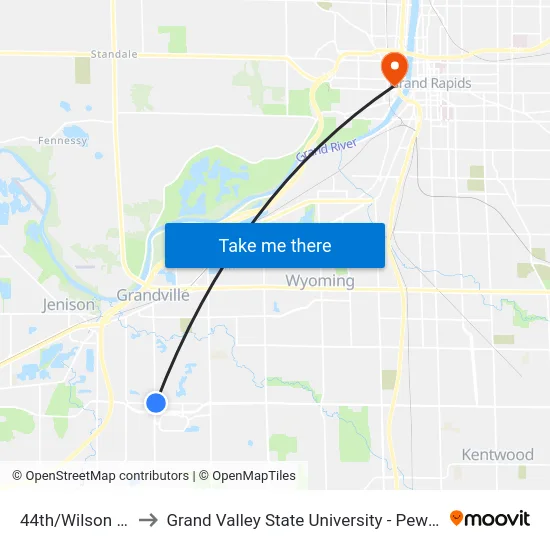 44th/Wilson (Wb) to Grand Valley State University - Pew Campus map