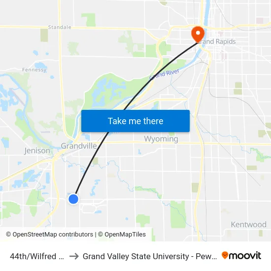 44th/Wilfred (Wb) to Grand Valley State University - Pew Campus map