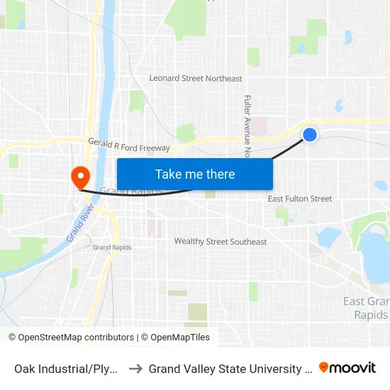 Oak Industrial/Plymouth (Eb) to Grand Valley State University - Pew Campus map