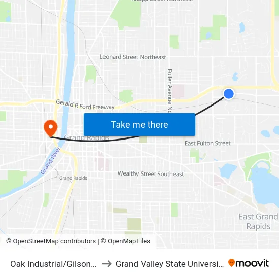 Oak Industrial/Gilson Graphics (Eb) to Grand Valley State University - Pew Campus map