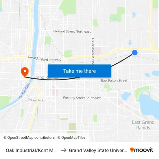 Oak Industrial/Kent Manufacturing (Eb) to Grand Valley State University - Pew Campus map