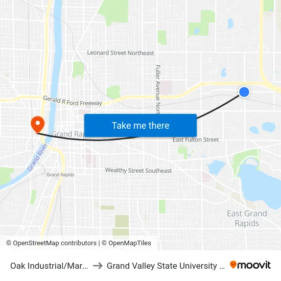 Oak Industrial/Maryland (Eb) to Grand Valley State University - Pew Campus map