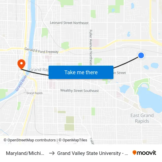 Maryland/Michigan (Nb) to Grand Valley State University - Pew Campus map
