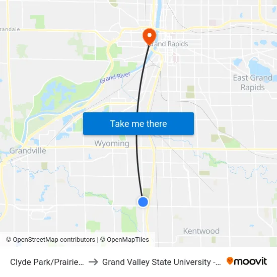 Clyde Park/Prairieville (Nb) to Grand Valley State University - Pew Campus map