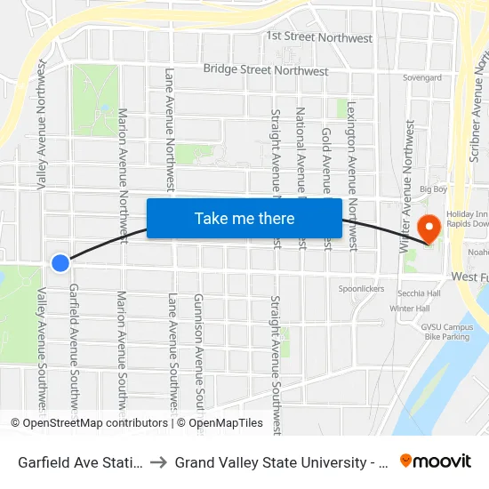 Garfield Ave Station (Wb) to Grand Valley State University - Pew Campus map