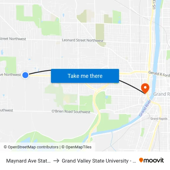 Maynard Ave Station (Wb) to Grand Valley State University - Pew Campus map