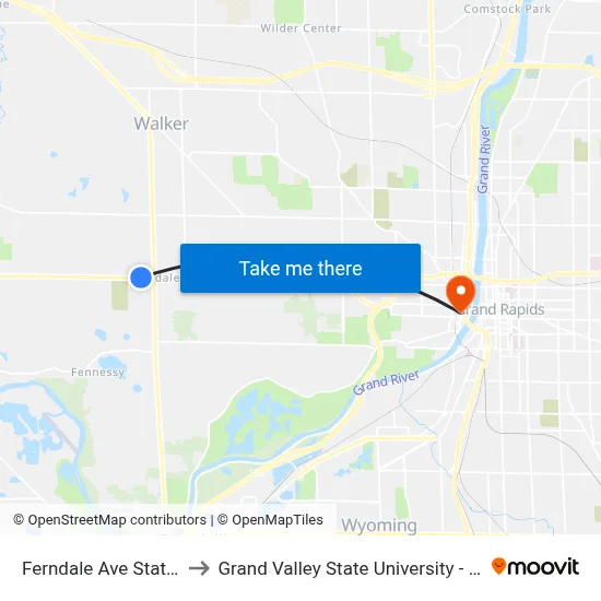 Ferndale Ave Station (Wb) to Grand Valley State University - Pew Campus map