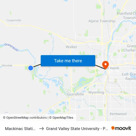 Mackinac Station (Nb) to Grand Valley State University - Pew Campus map