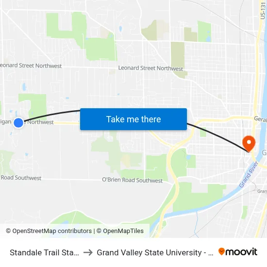 Standale Trail Station (Eb) to Grand Valley State University - Pew Campus map