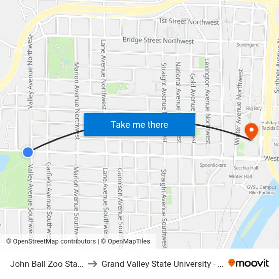 John Ball Zoo Station (Eb) to Grand Valley State University - Pew Campus map