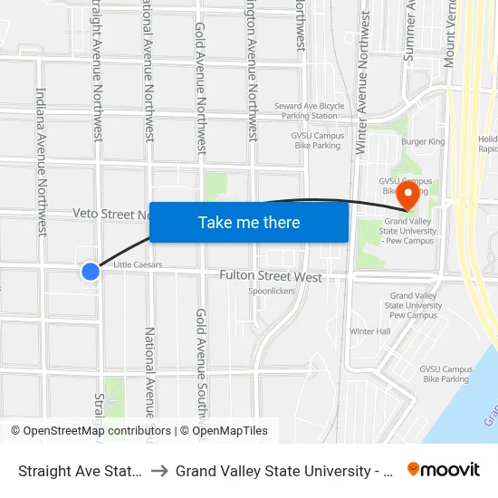 Straight Ave Station (Eb) to Grand Valley State University - Pew Campus map