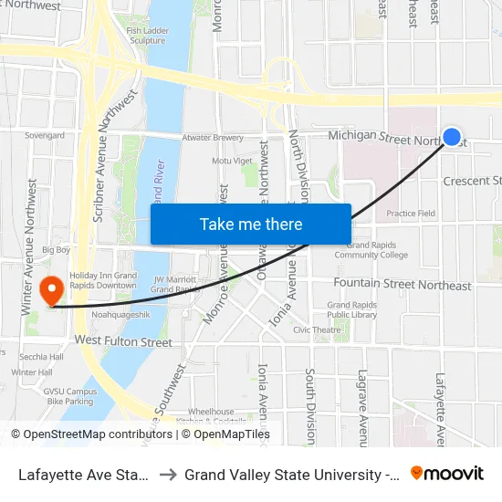 Lafayette Ave Station (Wb) to Grand Valley State University - Pew Campus map