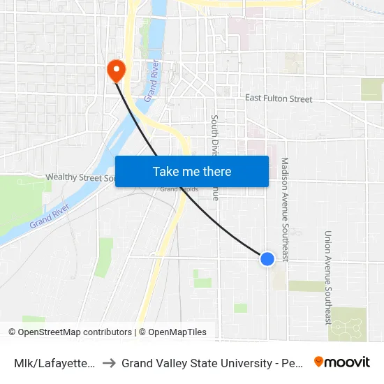 Mlk/Lafayette (Wb) to Grand Valley State University - Pew Campus map