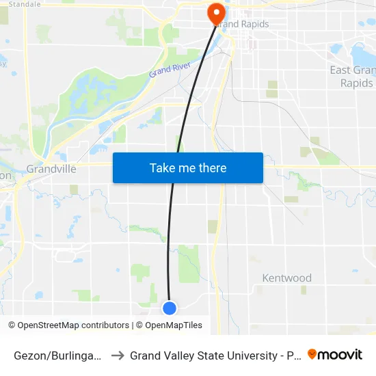 Gezon/Burlingame (Eb) to Grand Valley State University - Pew Campus map
