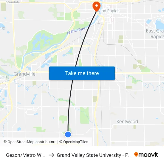 Gezon/Metro Way (Wb) to Grand Valley State University - Pew Campus map