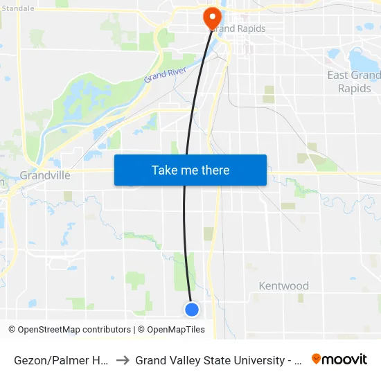 Gezon/Palmer Hills (Wb) to Grand Valley State University - Pew Campus map