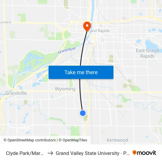 Clyde Park/Marcia (Sb) to Grand Valley State University - Pew Campus map