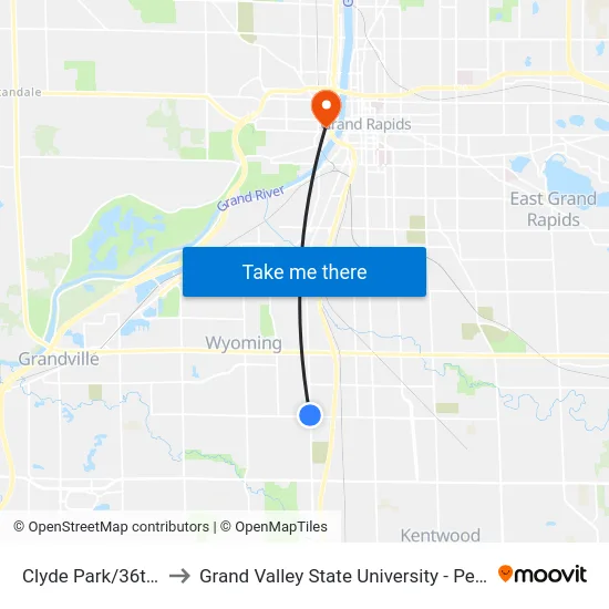 Clyde Park/36th (Sb) to Grand Valley State University - Pew Campus map