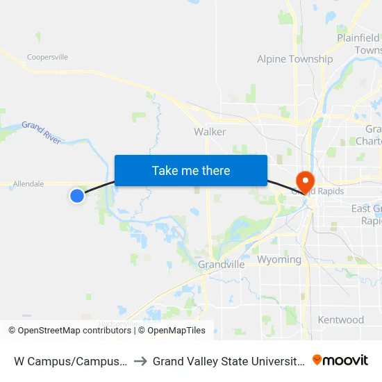 W Campus/Campus West 2 (Eb) to Grand Valley State University - Pew Campus map