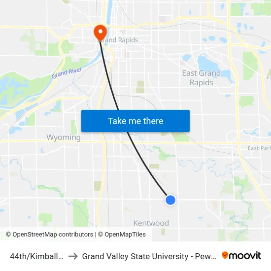 44th/Kimball (Eb) to Grand Valley State University - Pew Campus map