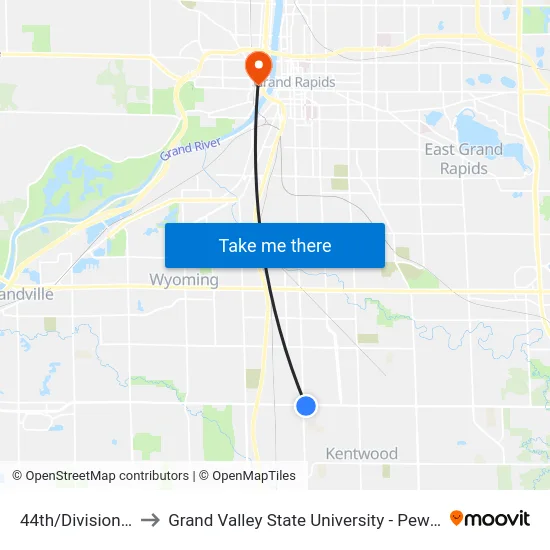44th/Division (Eb) to Grand Valley State University - Pew Campus map