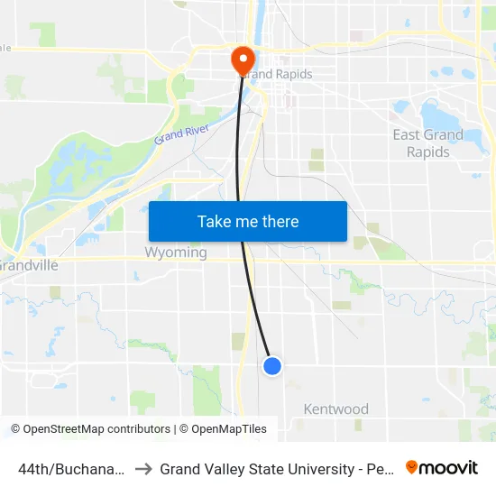 44th/Buchanan (Eb) to Grand Valley State University - Pew Campus map