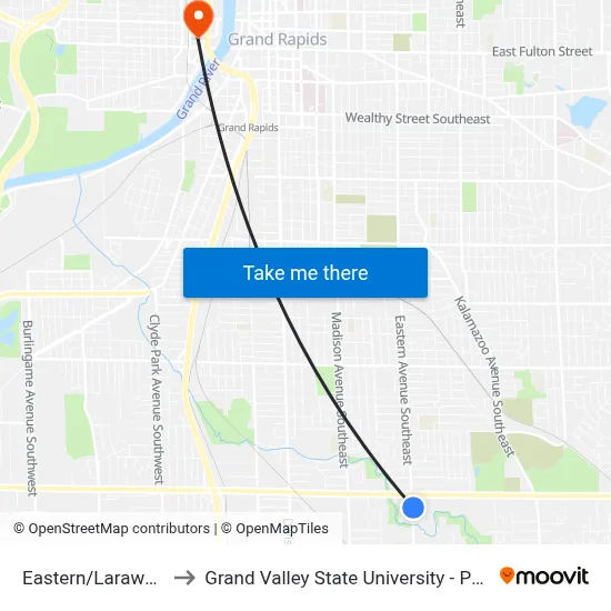 Eastern/Laraway (Nb) to Grand Valley State University - Pew Campus map