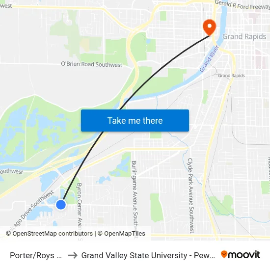 Porter/Roys (Wb) to Grand Valley State University - Pew Campus map