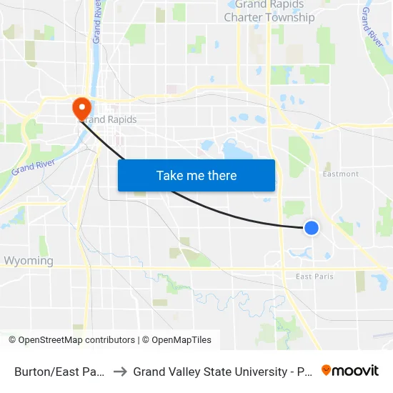 Burton/East Paris (Eb) to Grand Valley State University - Pew Campus map