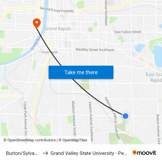 Burton/Sylvan (Eb) to Grand Valley State University - Pew Campus map