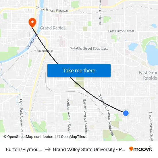 Burton/Plymouth (Eb) to Grand Valley State University - Pew Campus map