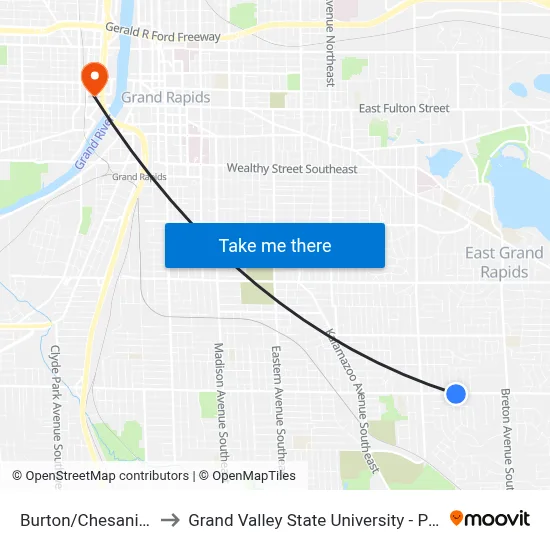 Burton/Chesaning (Eb) to Grand Valley State University - Pew Campus map