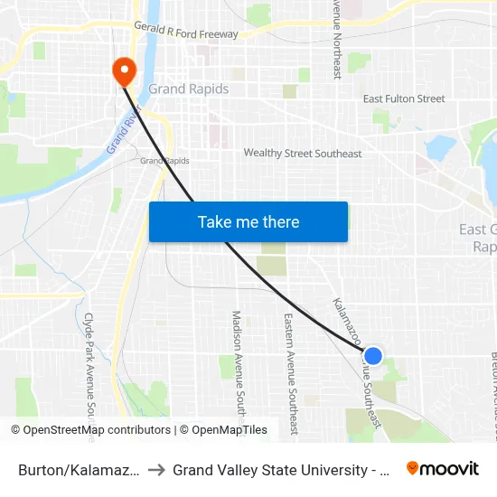 Burton/Kalamazoo (Eb) to Grand Valley State University - Pew Campus map