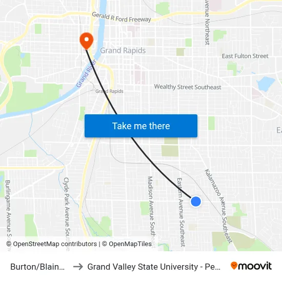 Burton/Blaine (Eb) to Grand Valley State University - Pew Campus map