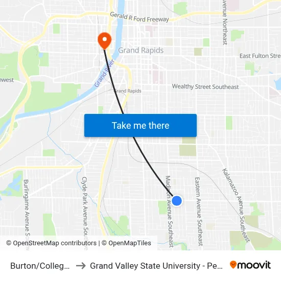Burton/College (Eb) to Grand Valley State University - Pew Campus map
