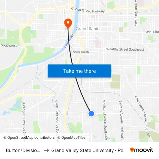 Burton/Division (Eb) to Grand Valley State University - Pew Campus map