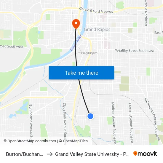 Burton/Buchanan (Eb) to Grand Valley State University - Pew Campus map
