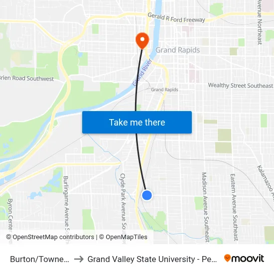 Burton/Towner (Eb) to Grand Valley State University - Pew Campus map