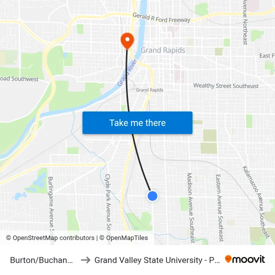Burton/Buchanan (Wb) to Grand Valley State University - Pew Campus map