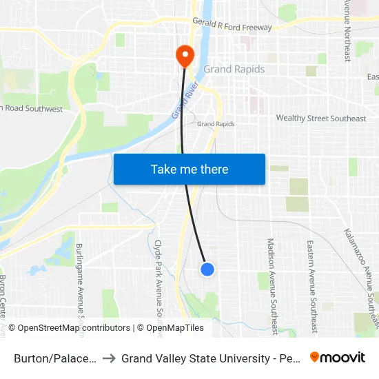Burton/Palace (Wb) to Grand Valley State University - Pew Campus map