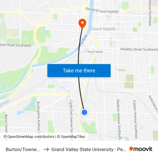 Burton/Towner (Wb) to Grand Valley State University - Pew Campus map