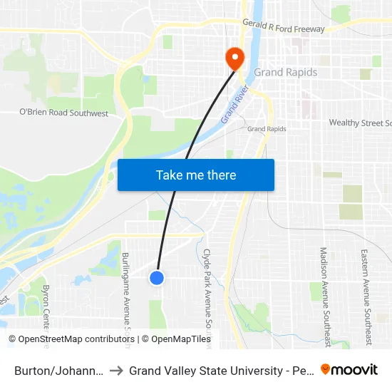 Burton/Johanna (Eb) to Grand Valley State University - Pew Campus map