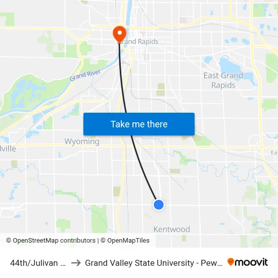 44th/Julivan (Wb) to Grand Valley State University - Pew Campus map