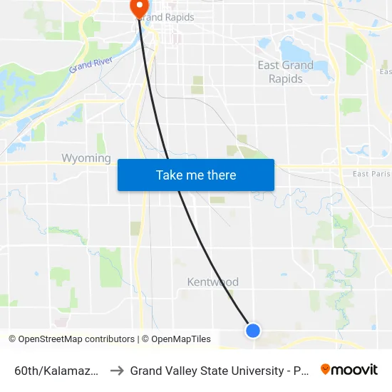 60th/Kalamazoo (Eb) to Grand Valley State University - Pew Campus map