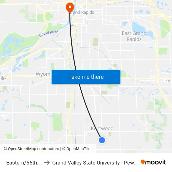 Eastern/56th (Sb) to Grand Valley State University - Pew Campus map