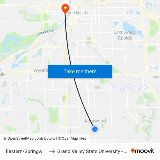 Eastern/Springwood (Sb) to Grand Valley State University - Pew Campus map