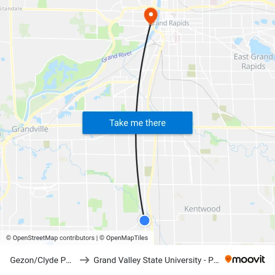 Gezon/Clyde Park (Eb) to Grand Valley State University - Pew Campus map